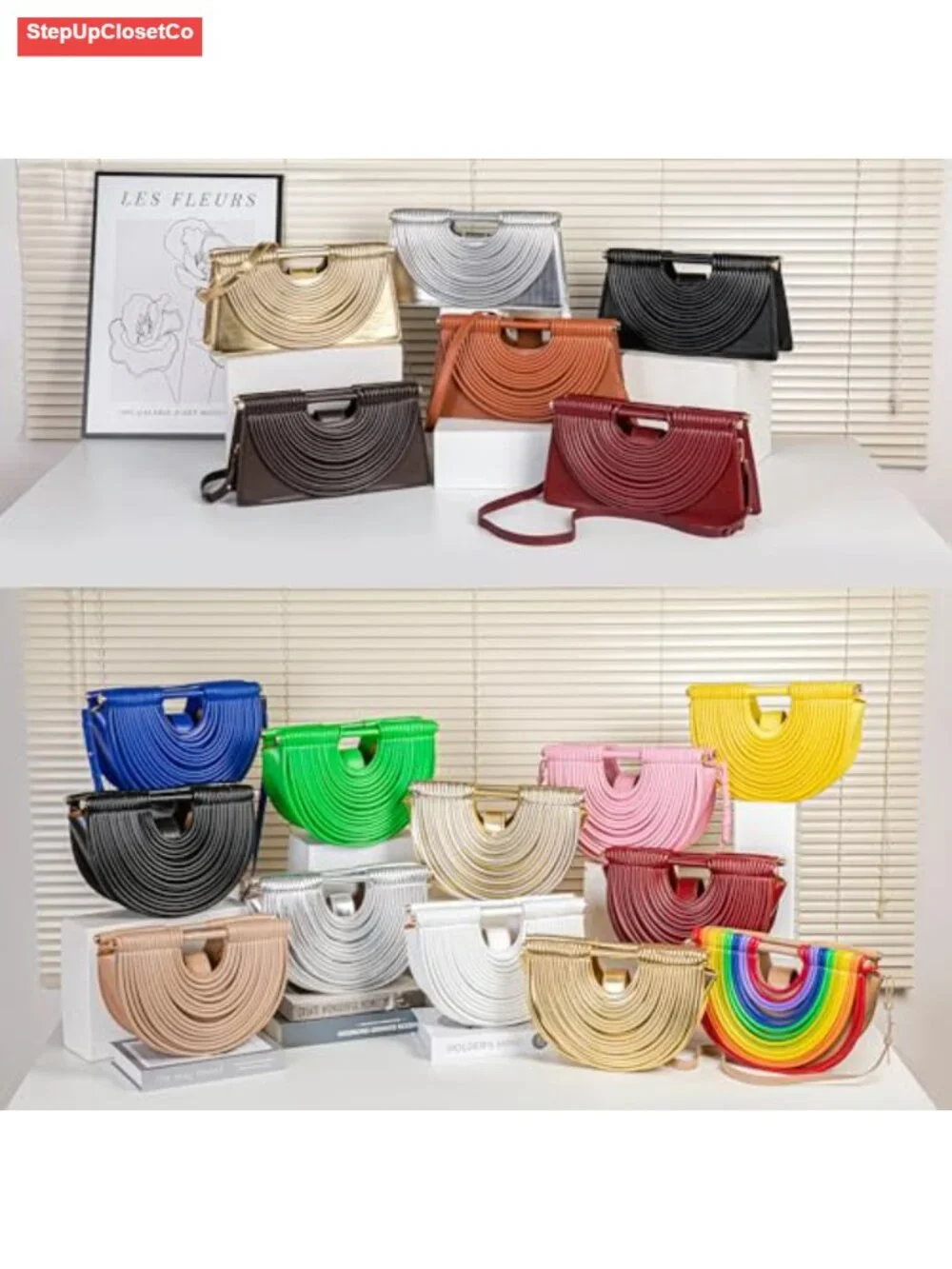 Designer Half Round Woven Evening Clutch Crossbody Satchel Bag